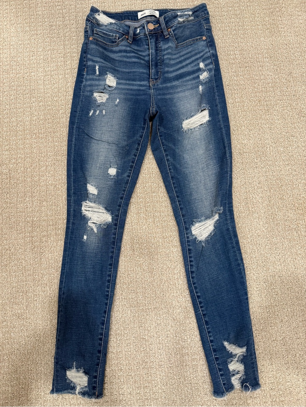 BKE Parker High Rise Dark Blue Distressed Ankle Skinny Jeans